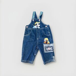 Mickey & Co Disney 6-9M  Vintage Baby Jean Bib Overalls Embroidered Mickey Pluto